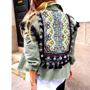 Zara Pom Pom army green jacket